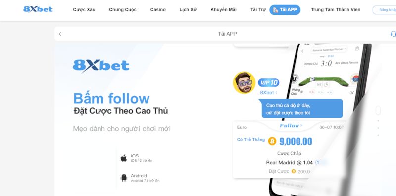 Tải app 8xbet siêu tốc và nhận về tiền thưởng