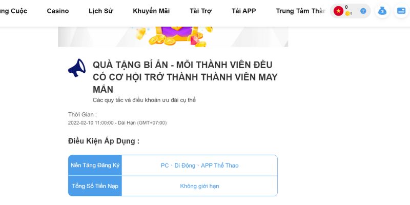 Tặng quà bí ẩn cho bet thủ VIP